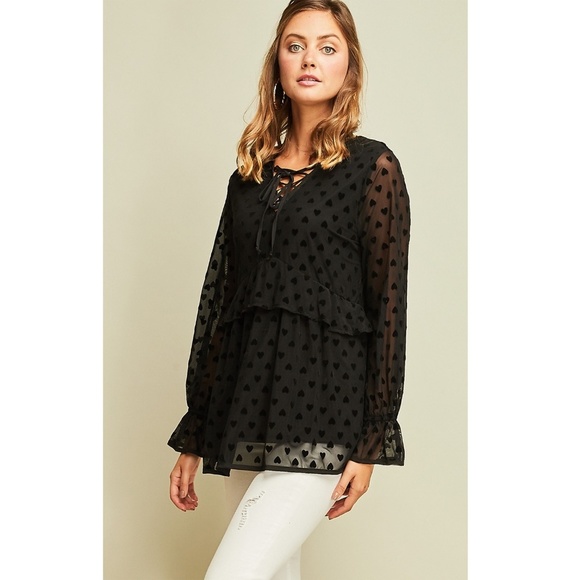 Black Heart Layered Blouse Top - Picture 3 of 8
